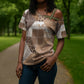 African American Quilt Inspired Cross Shoulder Shirt Wild Animal Skin African Beige Tribal Elements