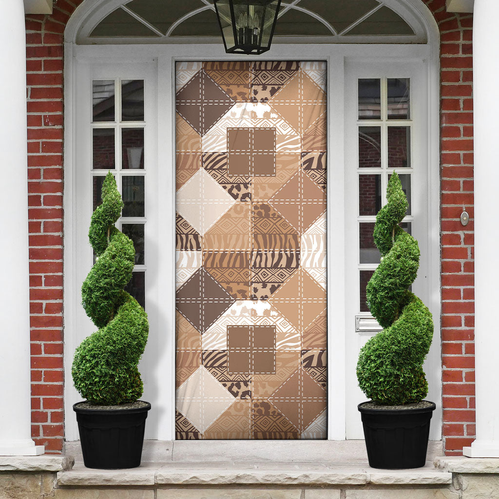 African American Quilt Inspired Door Cover Wild Animal Skin African Beige Tribal Elements