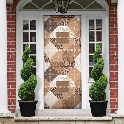 African American Quilt Inspired Door Cover Wild Animal Skin African Beige Tribal Elements
