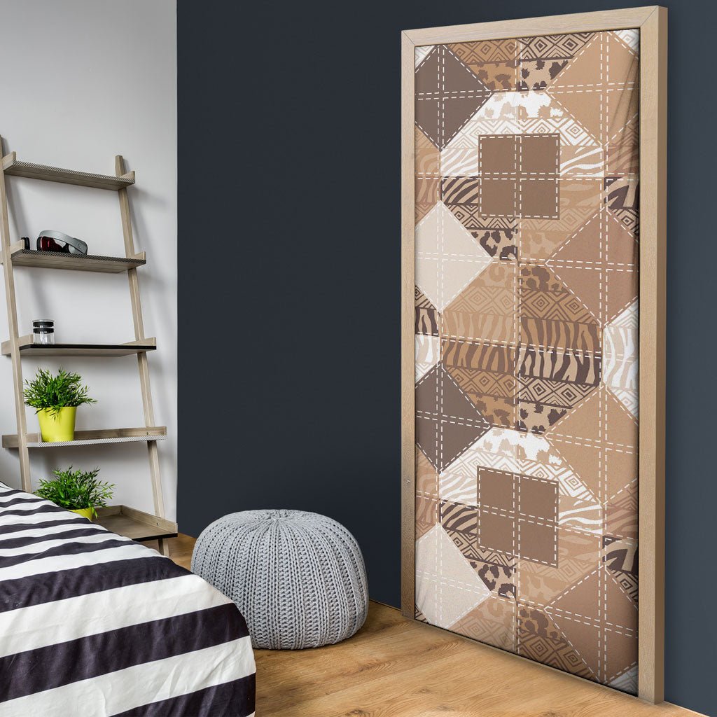 African American Quilt Inspired Door Cover Wild Animal Skin African Beige Tribal Elements