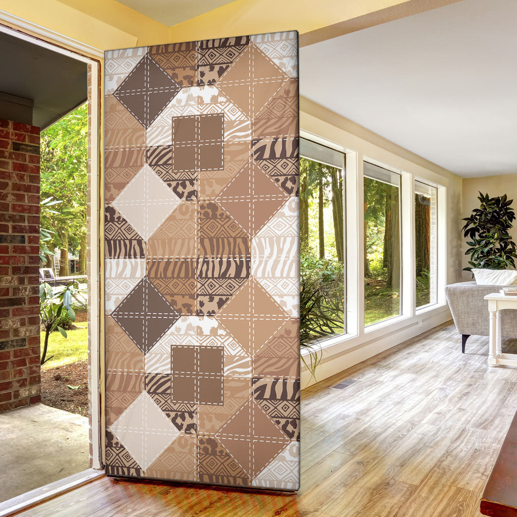African American Quilt Inspired Door Cover Wild Animal Skin African Beige Tribal Elements