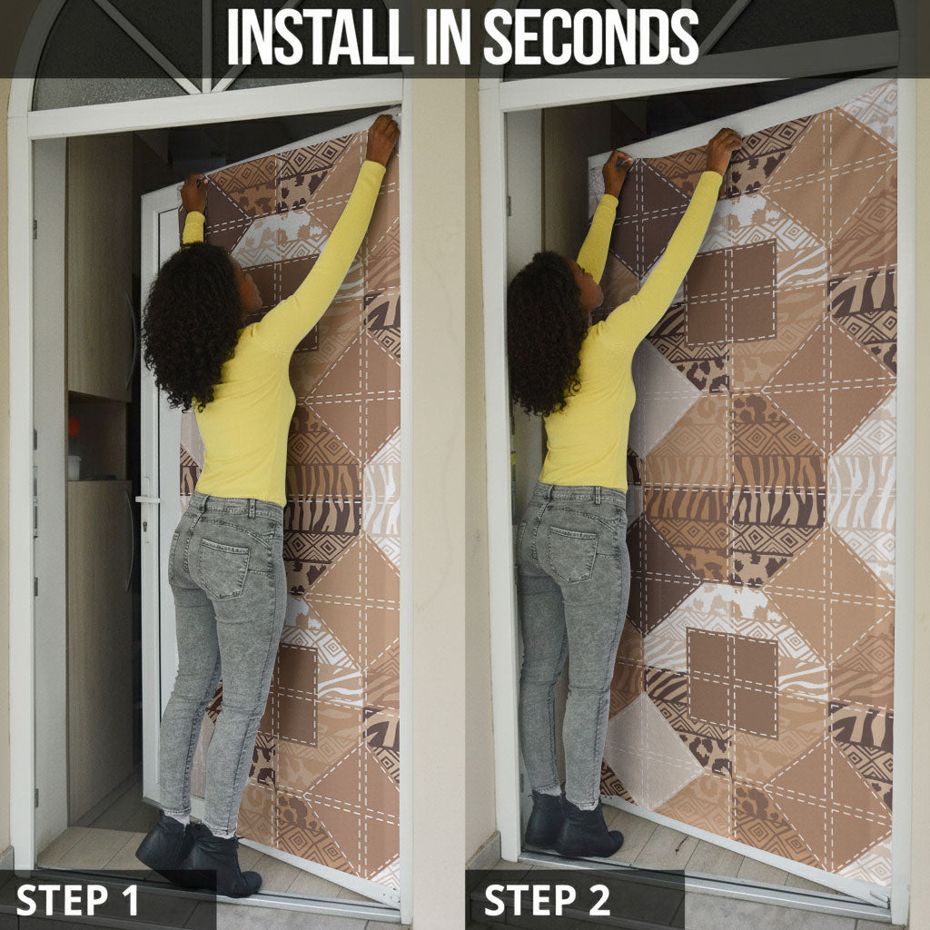 African American Quilt Inspired Door Cover Wild Animal Skin African Beige Tribal Elements