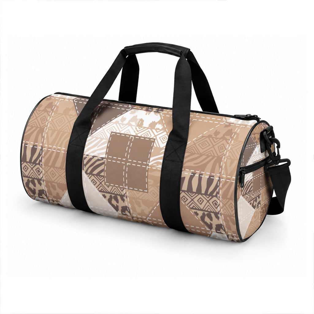 African American Quilt Inspired Duffle Bag Wild Animal Skin African Beige Tribal Elements