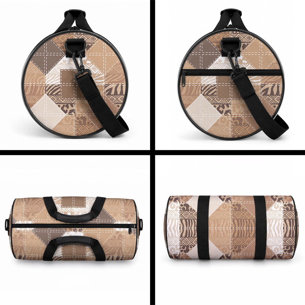 African American Quilt Inspired Duffle Bag Wild Animal Skin African Beige Tribal Elements