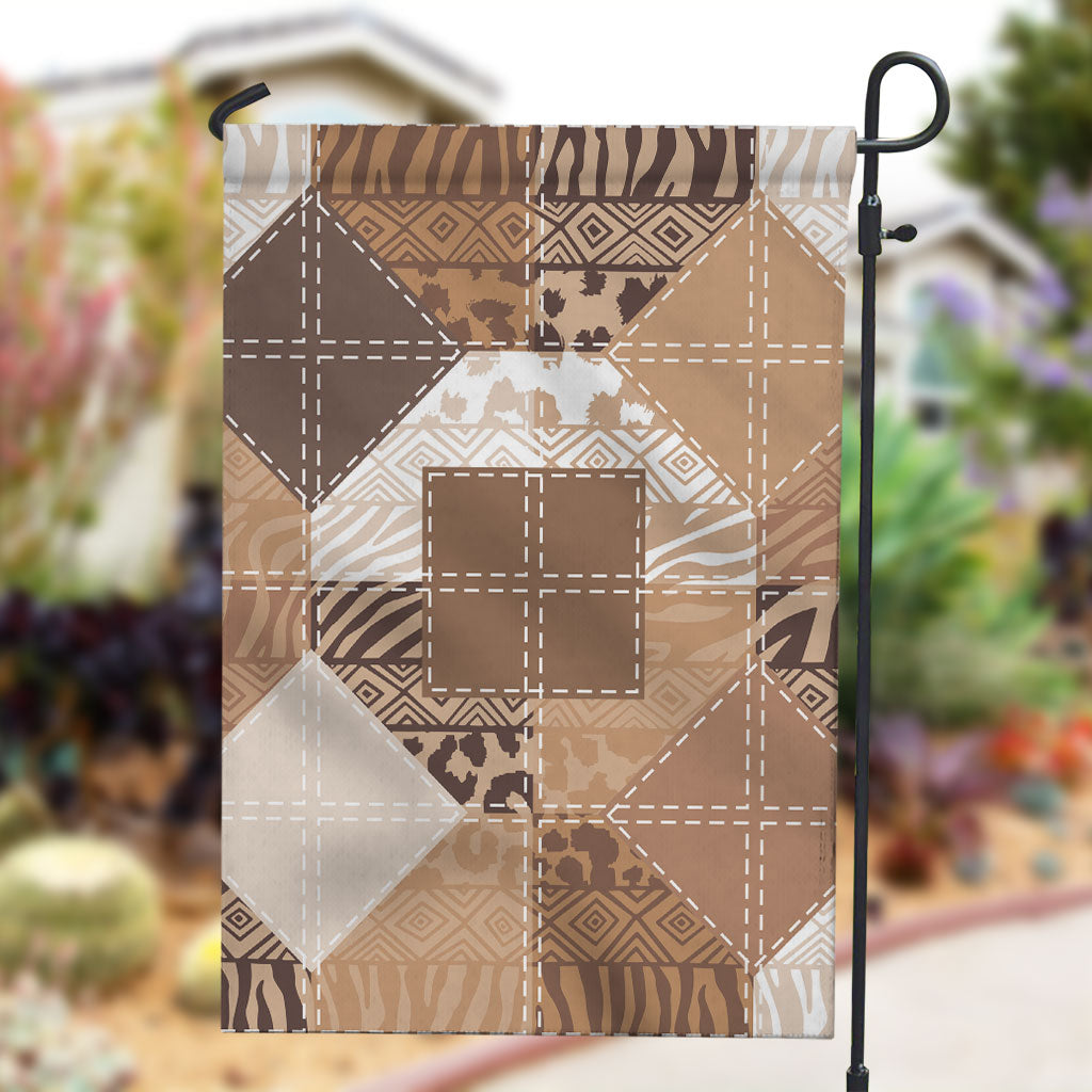 African American Quilt Inspired Garden Flag Wild Animal Skin African Beige Tribal Elements