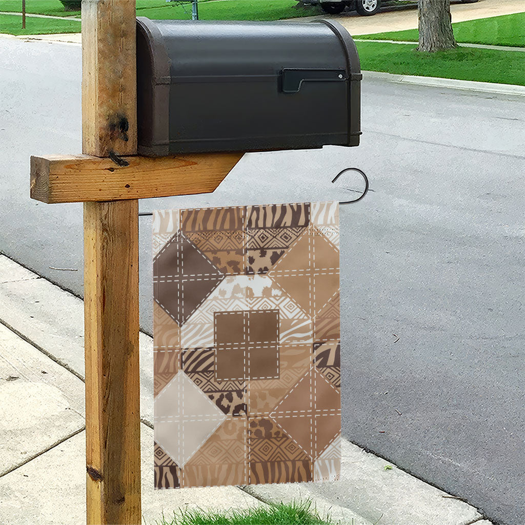 African American Quilt Inspired Garden Flag Wild Animal Skin African Beige Tribal Elements