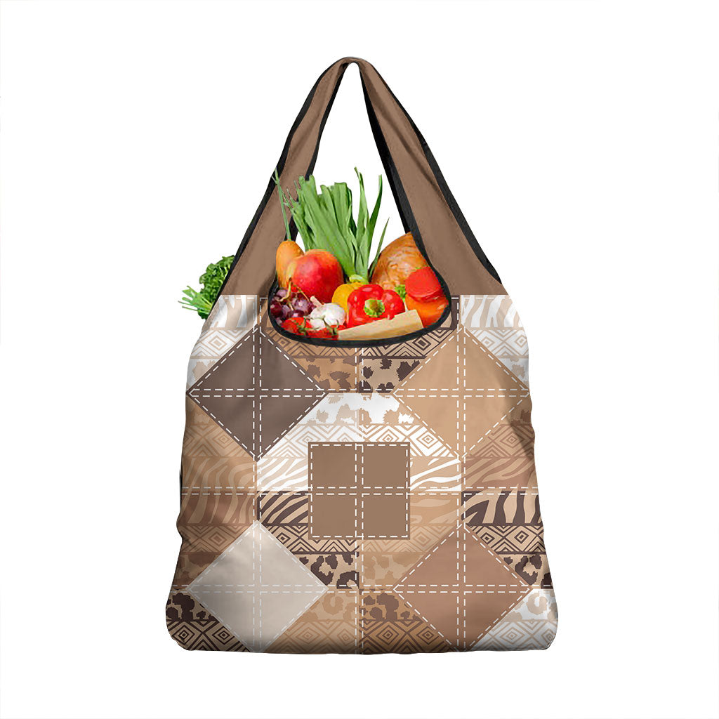 African American Quilt Inspired Grocery Bag Wild Animal Skin African Beige Tribal Elements