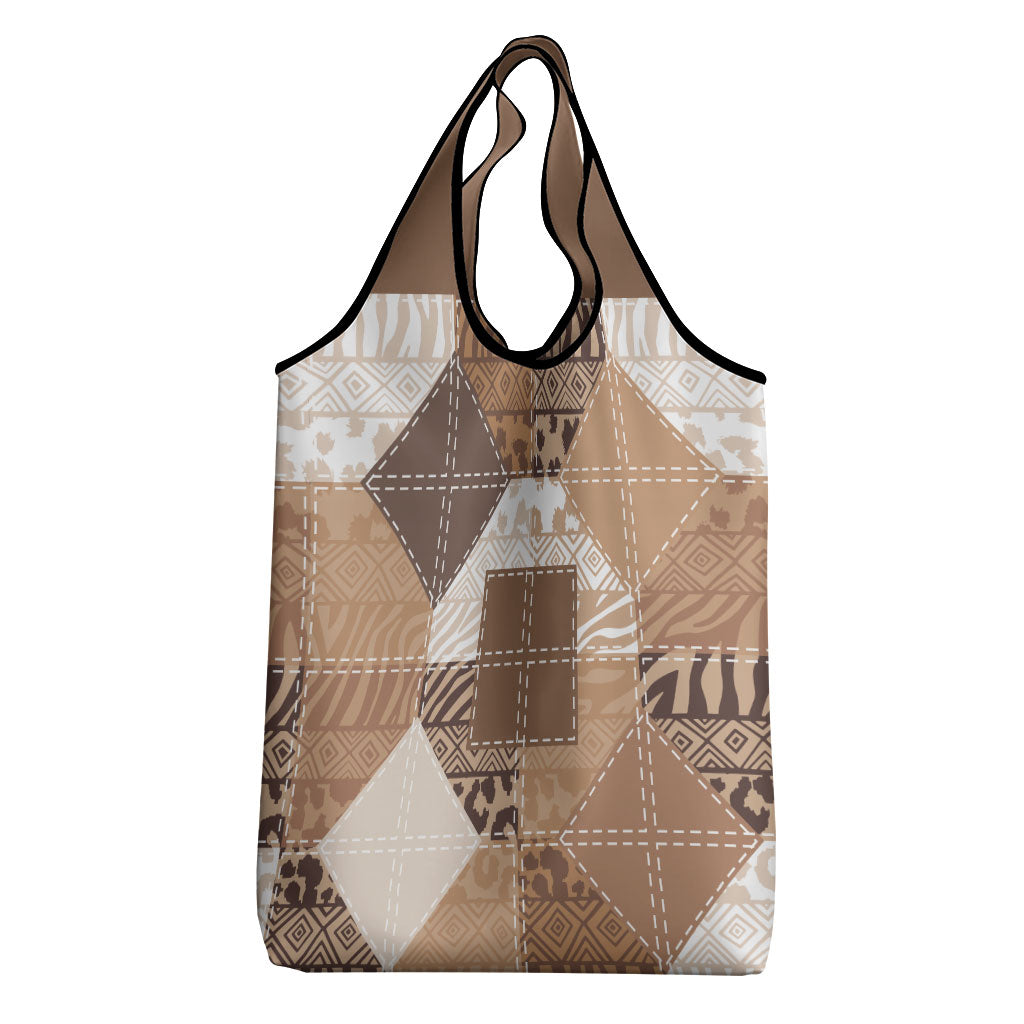African American Quilt Inspired Grocery Bag Wild Animal Skin African Beige Tribal Elements