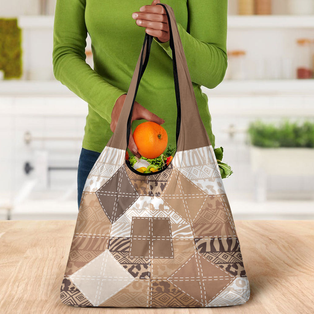 African American Quilt Inspired Grocery Bag Wild Animal Skin African Beige Tribal Elements