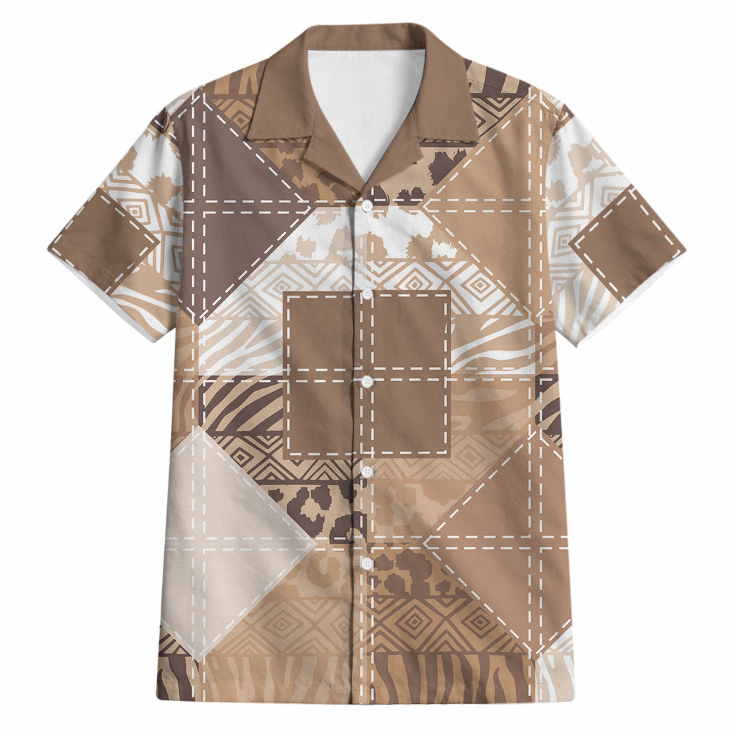 African American Quilt Inspired Hawaiian Shirt Wild Animal Skin African Beige Tribal Elements