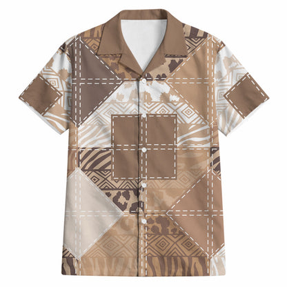 African American Quilt Inspired Hawaiian Shirt Wild Animal Skin African Beige Tribal Elements
