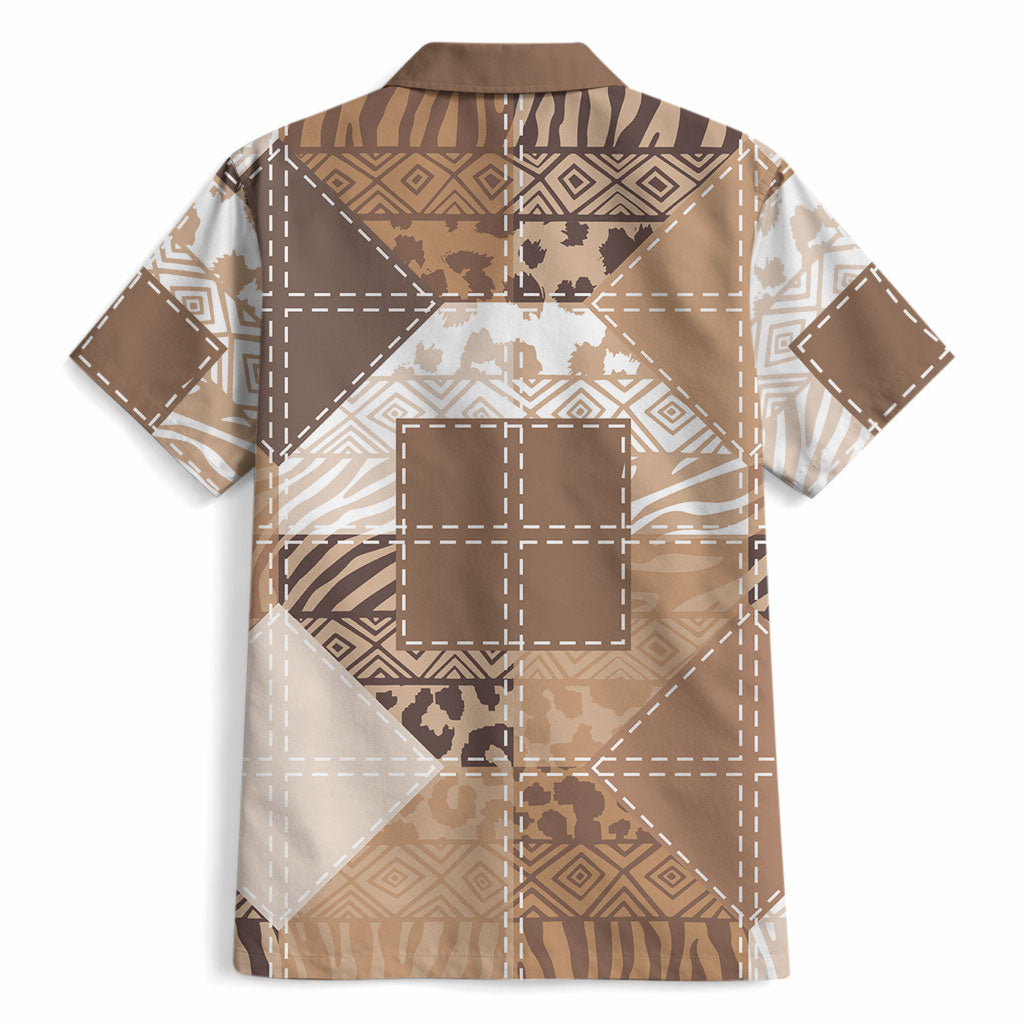 African American Quilt Inspired Hawaiian Shirt Wild Animal Skin African Beige Tribal Elements