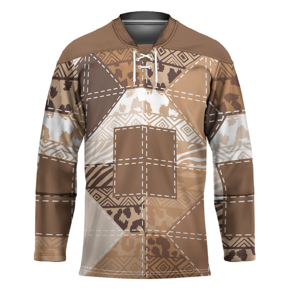 African American Quilt Inspired Hockey Jersey Wild Animal Skin African Beige Tribal Elements