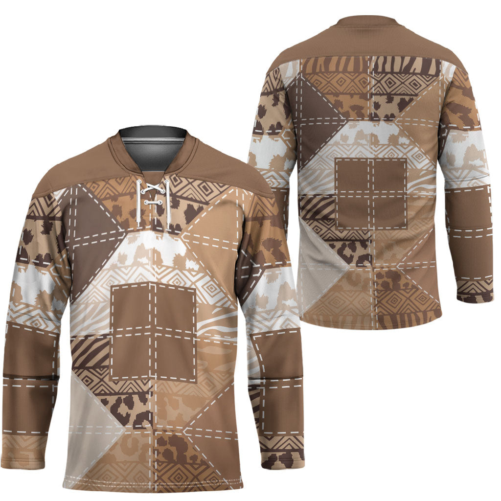 African American Quilt Inspired Hockey Jersey Wild Animal Skin African Beige Tribal Elements