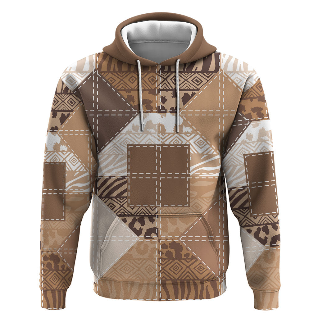 African American Quilt Inspired Hoodie Wild Animal Skin African Beige Tribal Elements