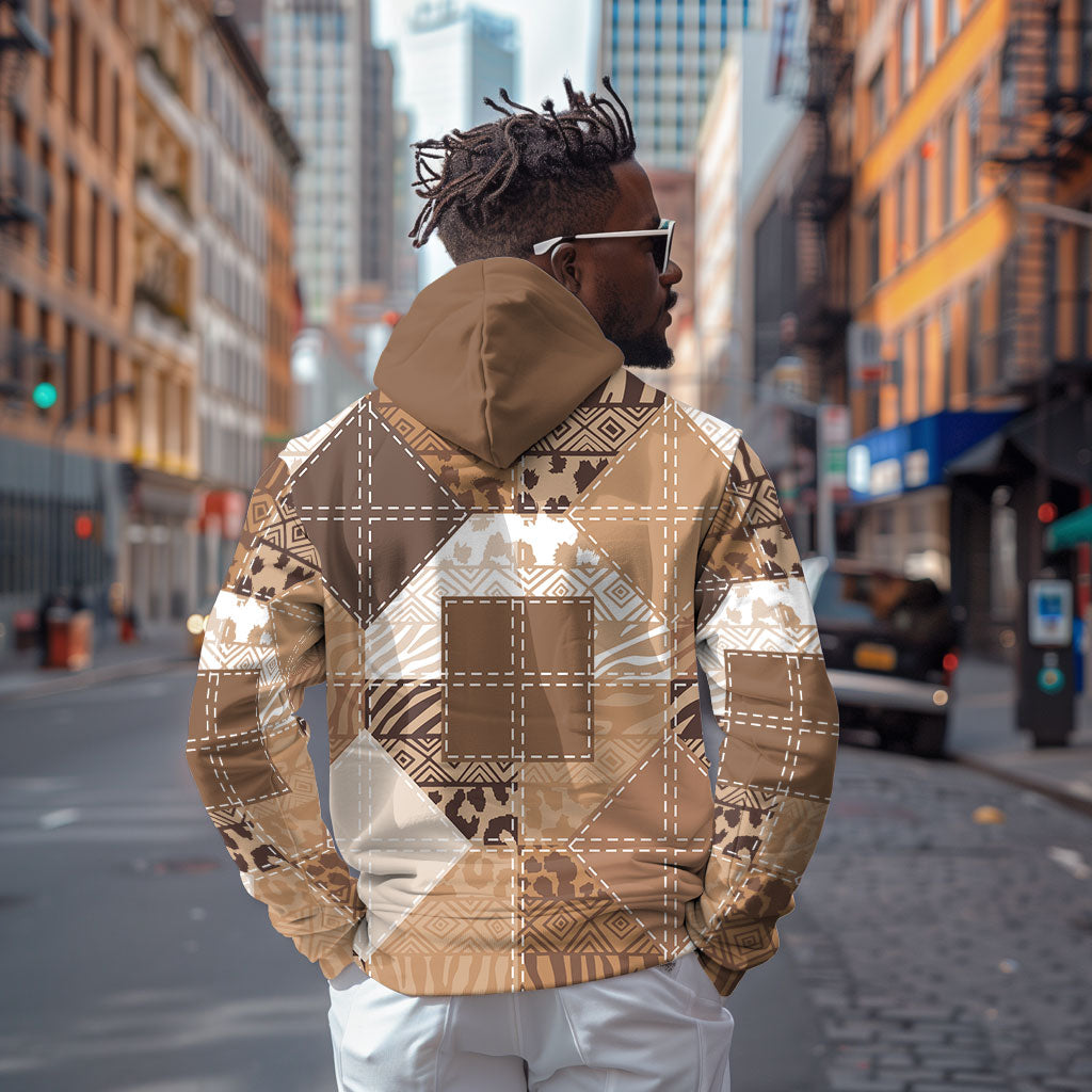 African American Quilt Inspired Hoodie Wild Animal Skin African Beige Tribal Elements
