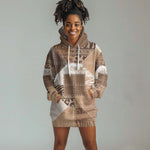 African American Quilt Inspired Hoodie Dress Wild Animal Skin African Beige Tribal Elements