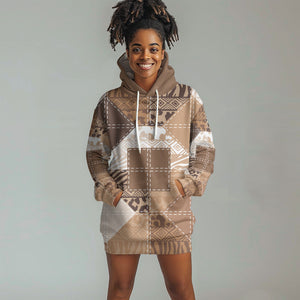 African American Quilt Inspired Hoodie Dress Wild Animal Skin African Beige Tribal Elements