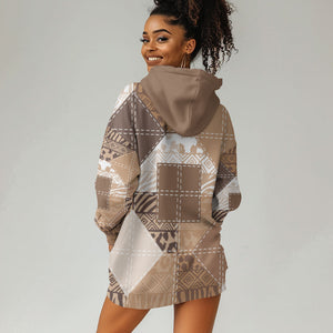 African American Quilt Inspired Hoodie Dress Wild Animal Skin African Beige Tribal Elements