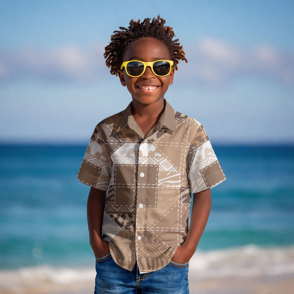 African American Quilt Inspired Kid Hawaiian Shirt Wild Animal Skin African Beige Tribal Elements