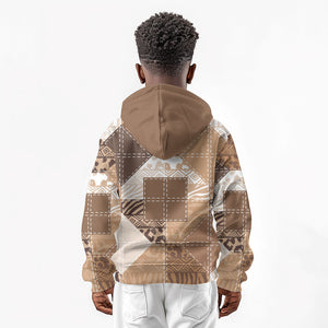 African American Quilt Inspired Kid Hoodie Wild Animal Skin African Beige Tribal Elements