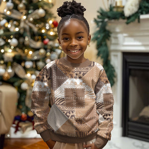 African American Quilt Inspired Kid Ugly Christmas Sweater Wild Animal Skin African Beige Tribal Elements