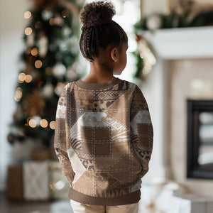 African American Quilt Inspired Kid Ugly Christmas Sweater Wild Animal Skin African Beige Tribal Elements