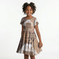 African American Quilt Inspired Kid Short Sleeve Dress Wild Animal Skin African Beige Tribal Elements