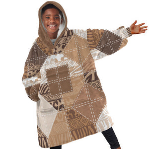 African American Quilt Inspired Kid Wearable Blanket Hoodie Wild Animal Skin African Beige Tribal Elements