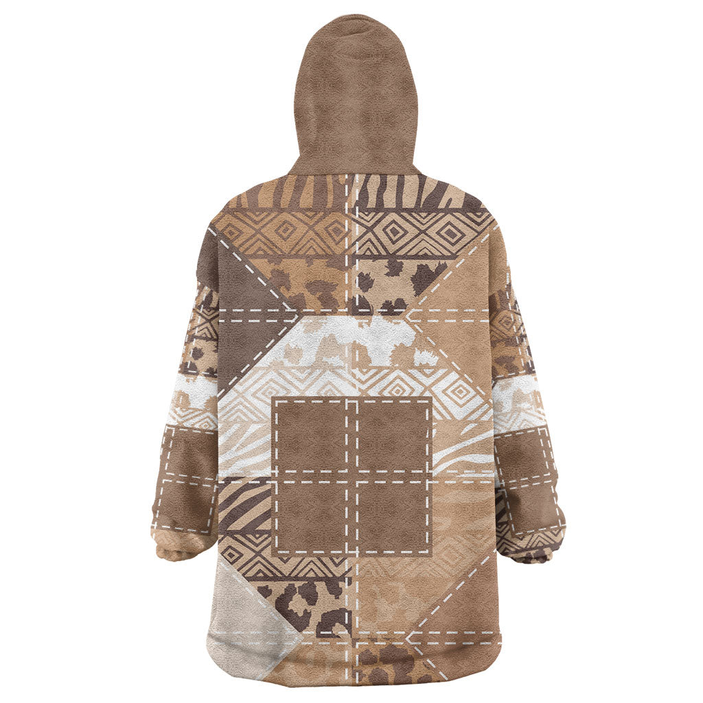 African American Quilt Inspired Kid Wearable Blanket Hoodie Wild Animal Skin African Beige Tribal Elements