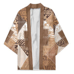 African American Quilt Inspired Kimono Wild Animal Skin African Beige Tribal Elements