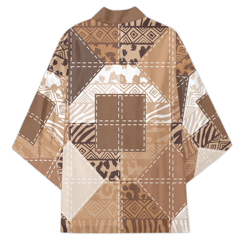African American Quilt Inspired Kimono Wild Animal Skin African Beige Tribal Elements