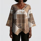African American Quilt Inspired Kimono Sleeve Blouse Wild Animal Skin African Beige Tribal Elements