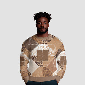 African American Quilt Inspired Ugly Christmas Sweater Wild Animal Skin African Beige Tribal Elements