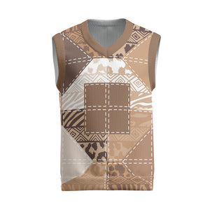 African American Quilt Inspired Christmas Knitted V-Neck Vest Wild Animal Skin African Beige Tribal Elements