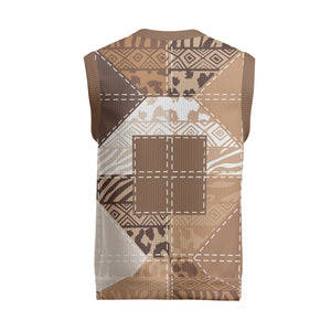 African American Quilt Inspired Christmas Knitted V-Neck Vest Wild Animal Skin African Beige Tribal Elements