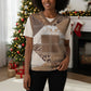 African American Quilt Inspired Christmas Knitted V-Neck Vest Wild Animal Skin African Beige Tribal Elements