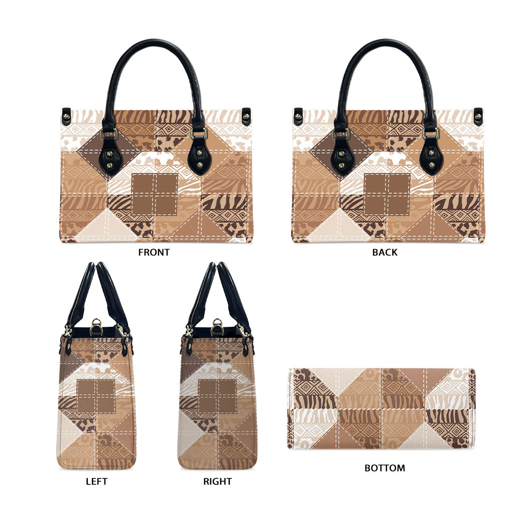 African American Quilt Inspired Leather Bag Wild Animal Skin African Beige Tribal Elements