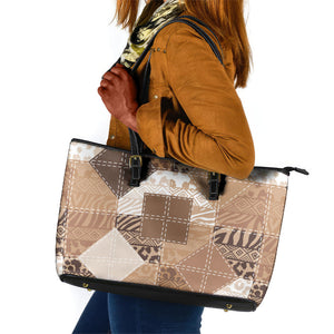 African American Quilt Inspired Leather Tote Bag Wild Animal Skin African Beige Tribal Elements