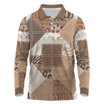 African American Quilt Inspired Long Sleeve Polo Shirt Wild Animal Skin African Beige Tribal Elements