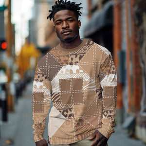 African American Quilt Inspired Long Sleeve Shirt Wild Animal Skin African Beige Tribal Elements