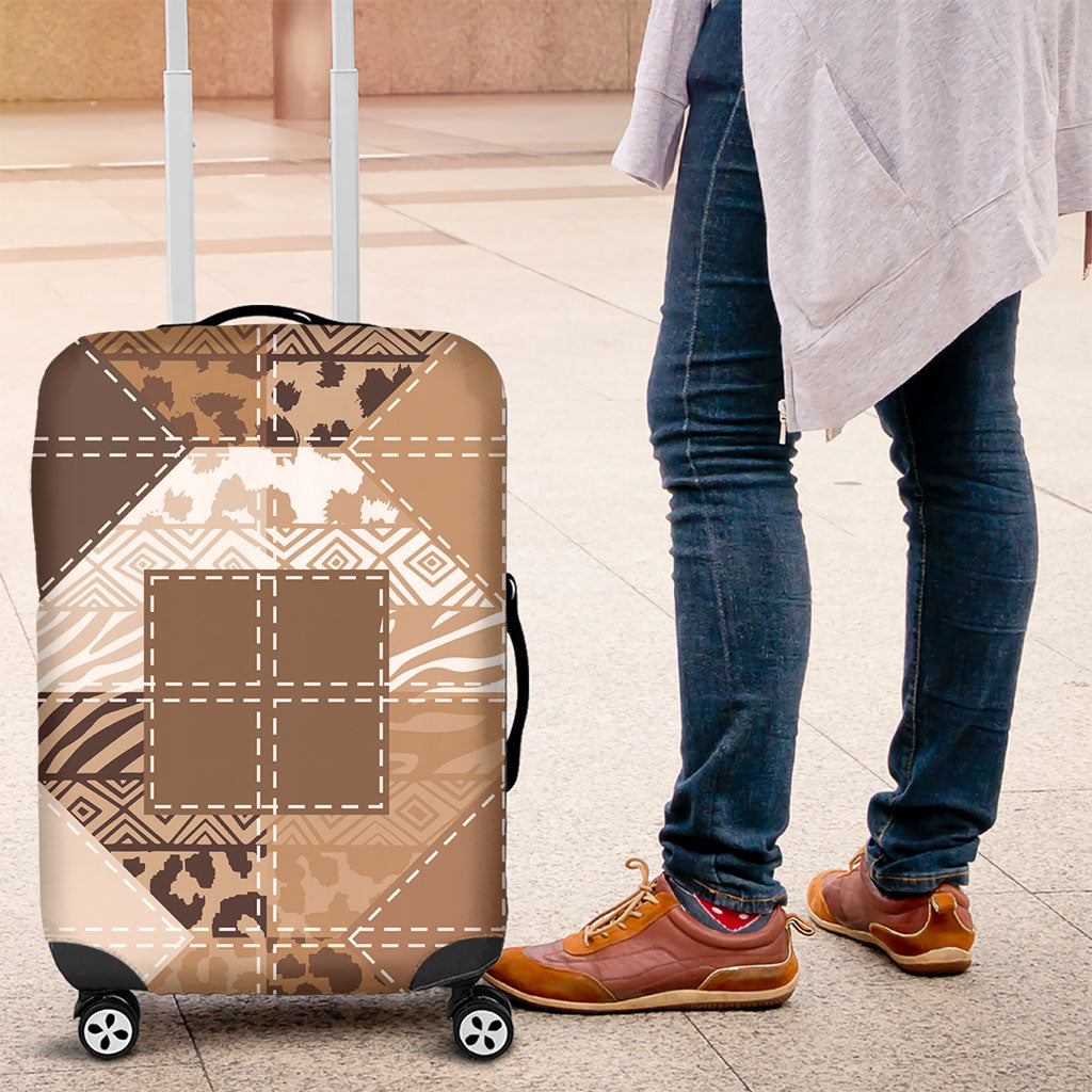 African American Quilt Inspired Luggage Cover Wild Animal Skin African Beige Tribal Elements