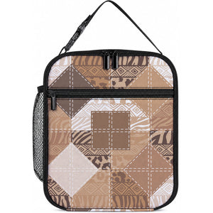 African American Quilt Inspired Lunch Bag Wild Animal Skin African Beige Tribal Elements