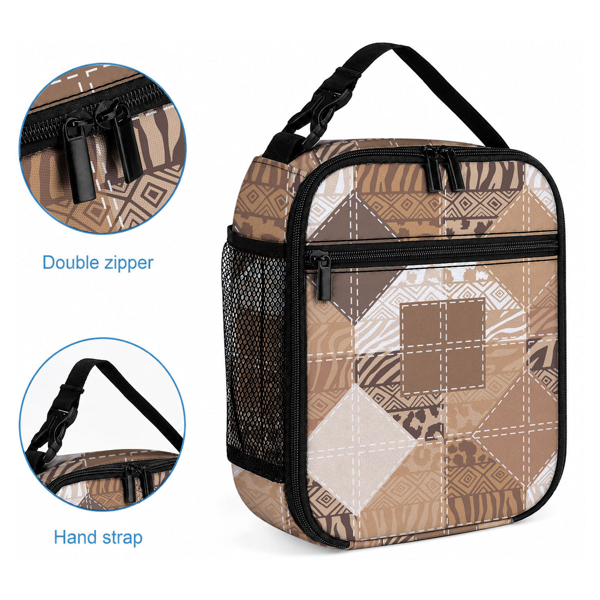 African American Quilt Inspired Lunch Bag Wild Animal Skin African Beige Tribal Elements