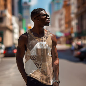 African American Quilt Inspired Men Tank Top Wild Animal Skin African Beige Tribal Elements