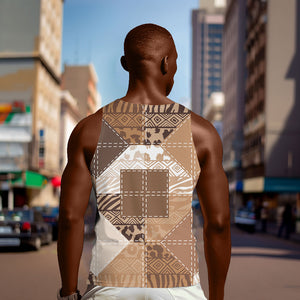 African American Quilt Inspired Men Tank Top Wild Animal Skin African Beige Tribal Elements