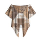 African American Quilt Inspired Off Shoulder Wrap Waist Top Wild Animal Skin African Beige Tribal Elements