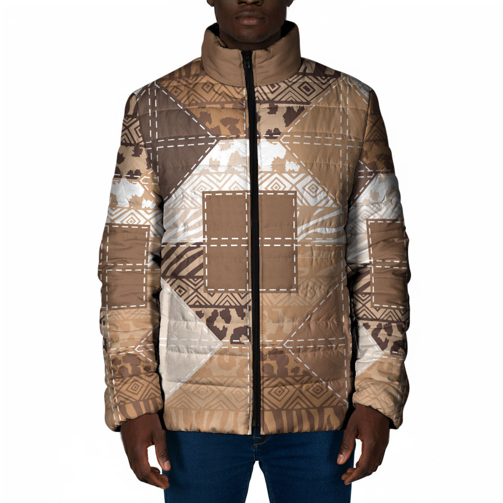 African American Quilt Inspired Padded Jacket Wild Animal Skin African Beige Tribal Elements