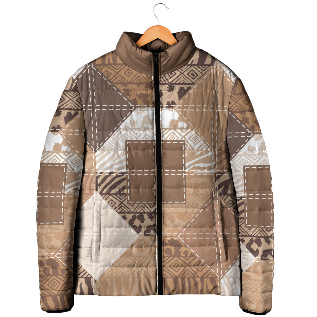 African American Quilt Inspired Padded Jacket Wild Animal Skin African Beige Tribal Elements