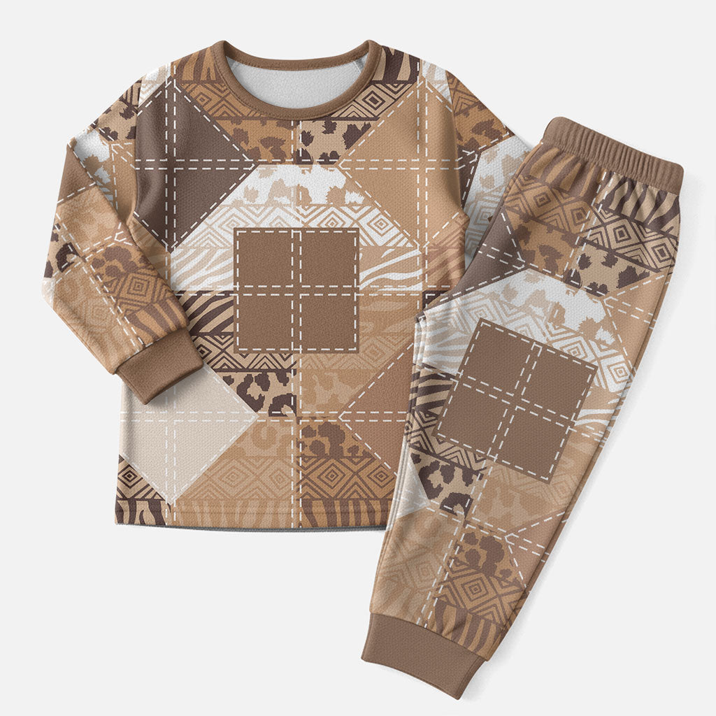 African American Quilt Inspired Christmas Pajama Set Wild Animal Skin African Beige Tribal Elements